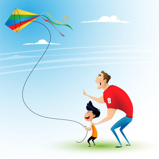 父亲和儿子放风筝。图片下载