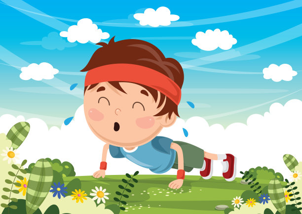 矢量插图的孩子俯卧撑图片下载