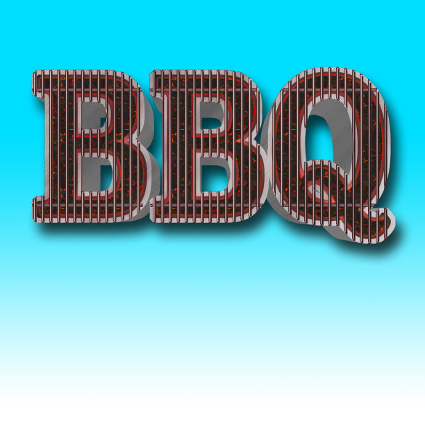 股票插图-模板烧烤派对，大燃烧的煤炭烧烤空拷贝空间，3D插图，天蓝色背景。图片下载