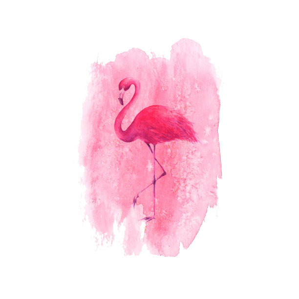火烈鸟在水彩粉红点背景素材图片