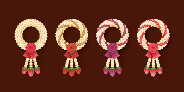 泰国茉莉花和玫瑰花环，泰国艺术插图图片下载