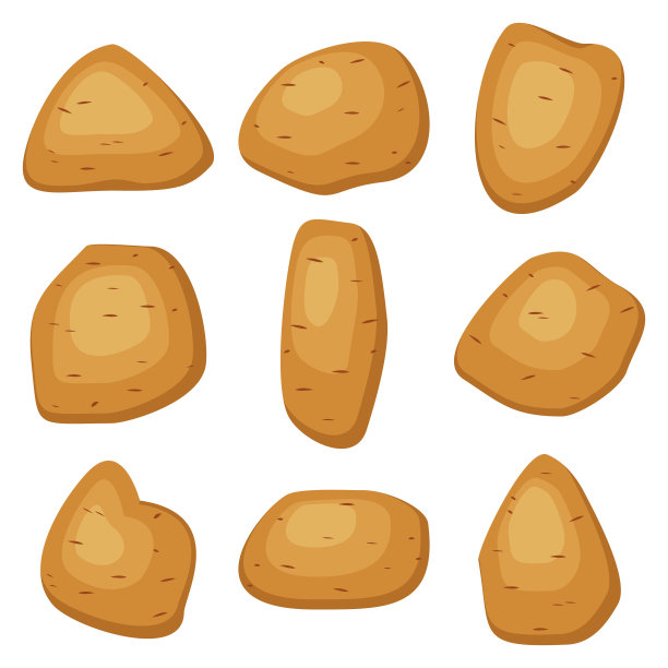 矢量土豆设置孤立的白色背景。不同形状的土豆，棕色的尖皮。蔬菜土豆在平面风格矢量插图图片下载