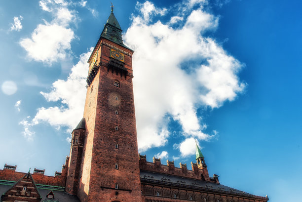 丹麦哥本哈根市政厅钟楼。图片下载