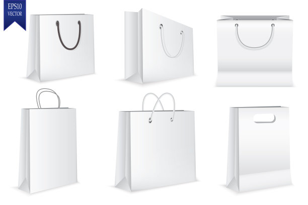 一套白色购物袋孤立在白色背景，插图图片下载