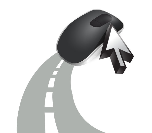 道路指南和无线电脑鼠标隔离在白色背景图片下载