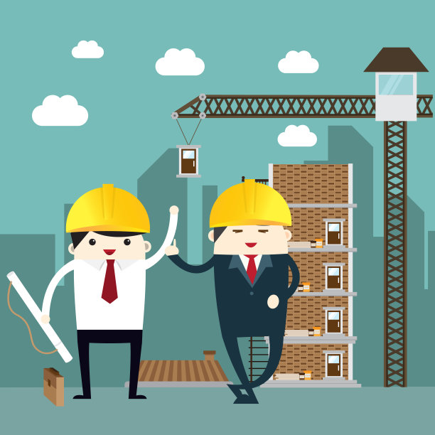 工程师和老板在施工现场前展示施工理念图片下载