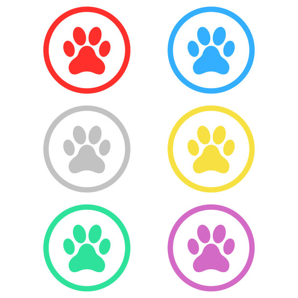 彩色动物足迹设置图标轮廓向量，孤立向量图片下载