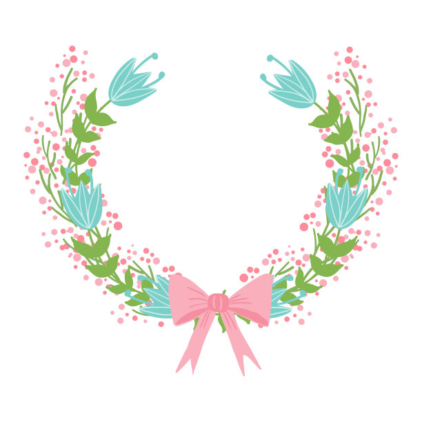 漂亮的复活节花环。优雅的花收集孤立的叶和花，手绘。为请柬、婚礼或贺卡设计素材图片