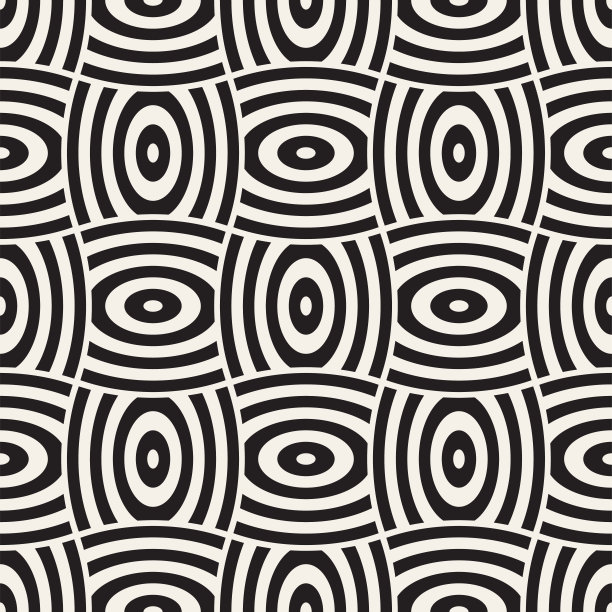 矢量几何无缝模式与弯曲形状网格。抽象单色圆形格子纹理。现代重复背景设计图片下载