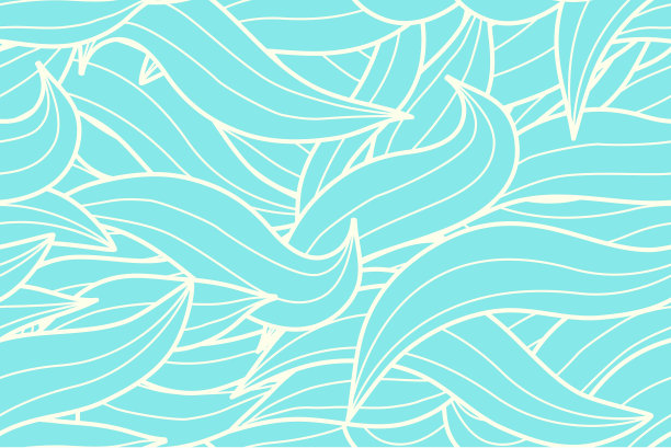 抽象涂鸦海洋波浪无缝图案，手绘矢量背景素材图片