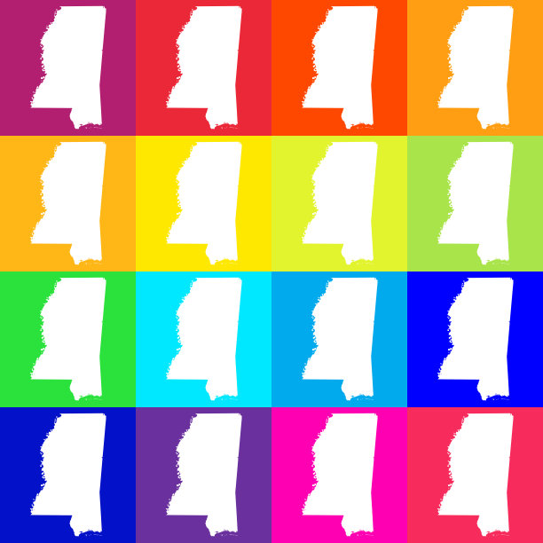 矢量密西西比，美国地图在明亮的颜色图片下载