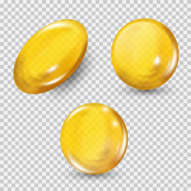 金色玻璃球设置孤立在透明的背景。再生面霜和维生素复合概念图片下载