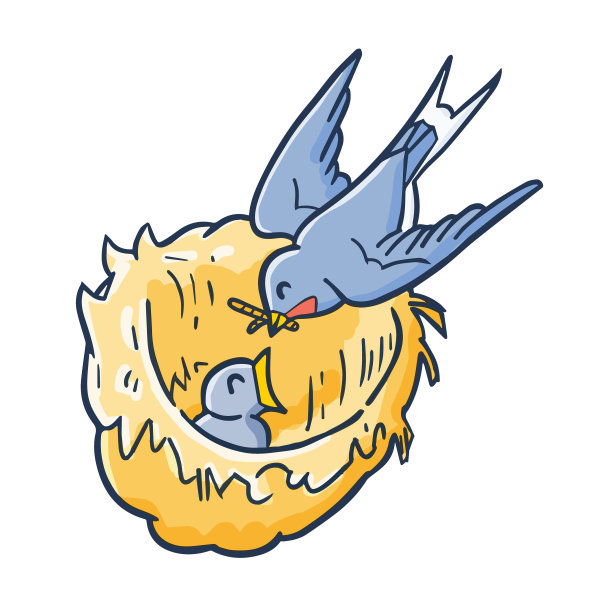 蓝紫色鸟在巢中觅食图片下载