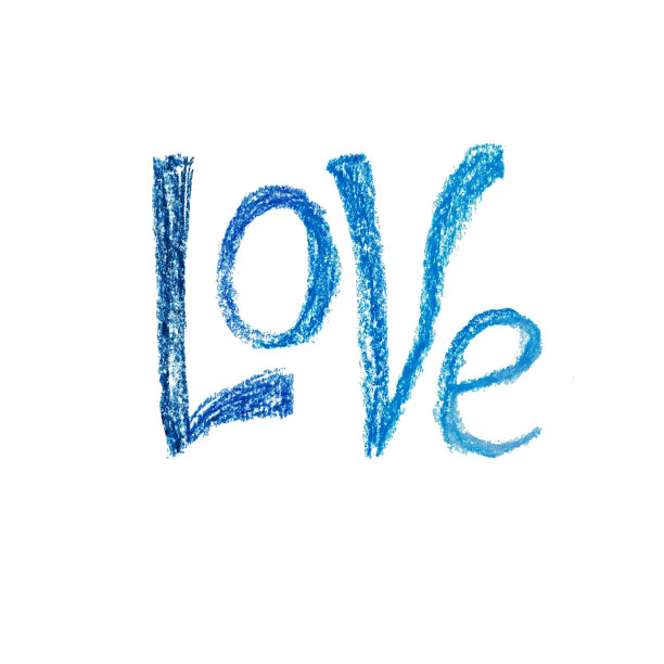 在儿童风格的字母固体粉彩在蓝色颜色-爱。图片下载