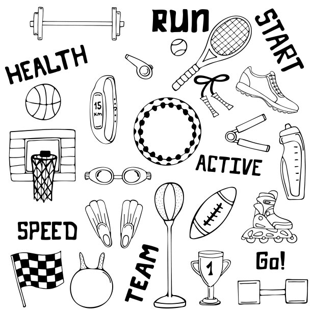 矢量组运动插图。线的艺术。图片下载