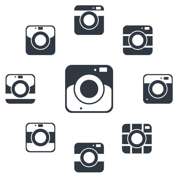 白色背景上的相机图标或符号。相机剪影或符号向量集图片下载