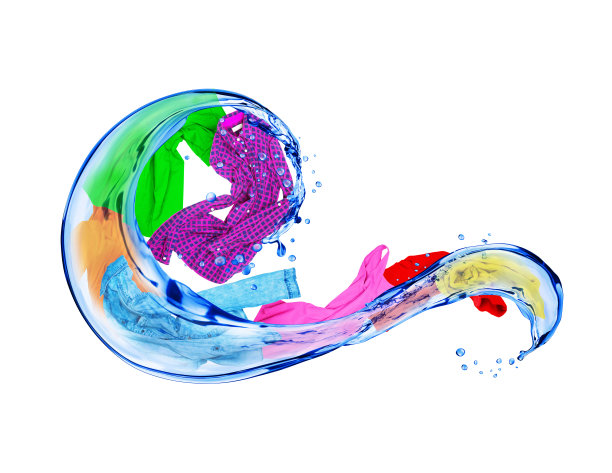 彩色服装与水溅孤立的白色背景图片下载