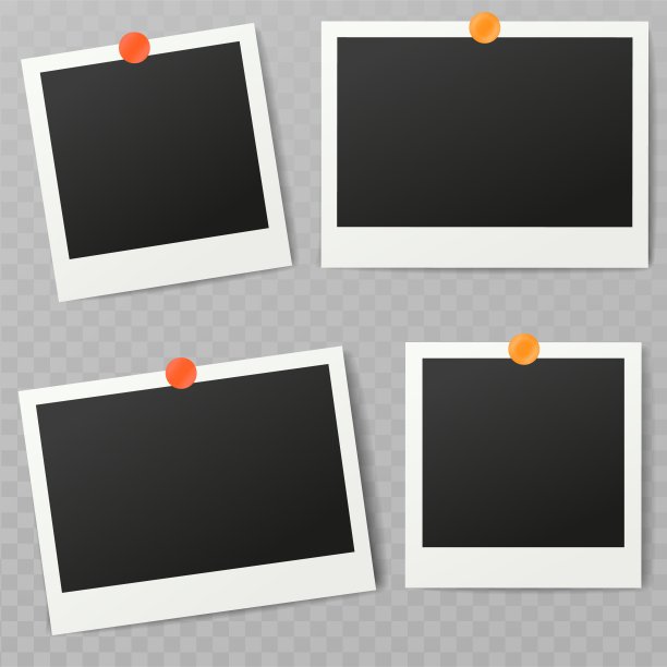空白相框与磁铁，不同的阴影效果和空白空间为您的照片和图片。平面矢量插图孤立的黑色和白色背景。图片下载