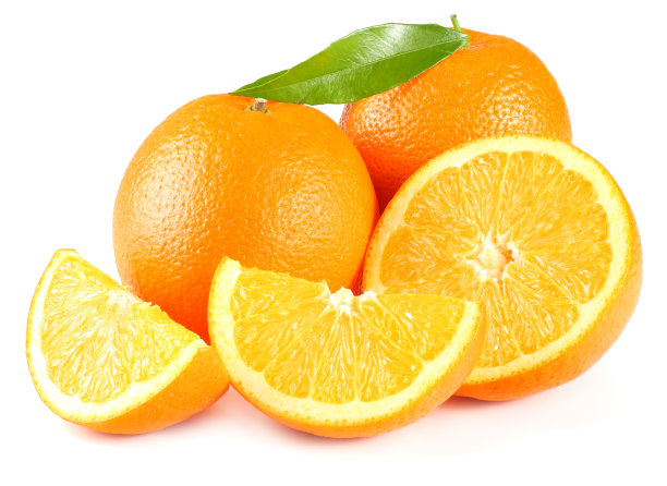 健康食品。橙色，绿叶孤立在白色背景上图片下载