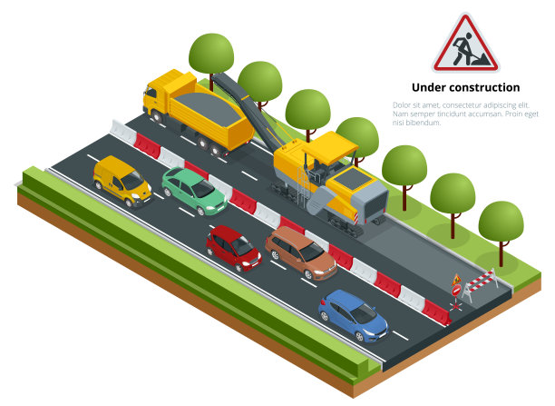 等距交通道路，道路维修概念。冷铣床去除道路上的沥青层。图片下载