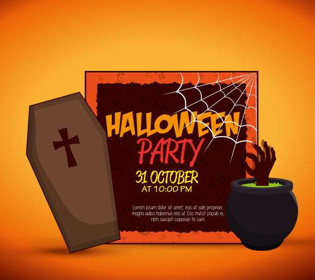 海报万圣节派对与釜设计孤立图片下载