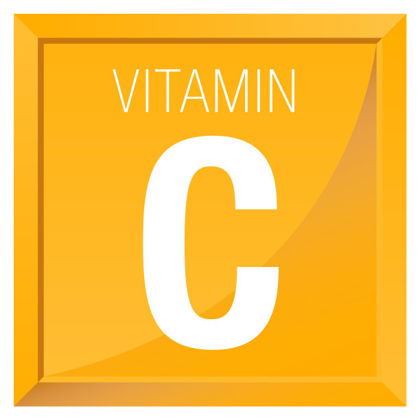 维生素C图标-化学-橙色黄色背景的方形框架。图片下载