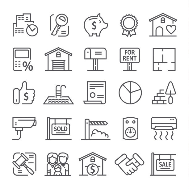 房地产线图标。向量集合图片下载