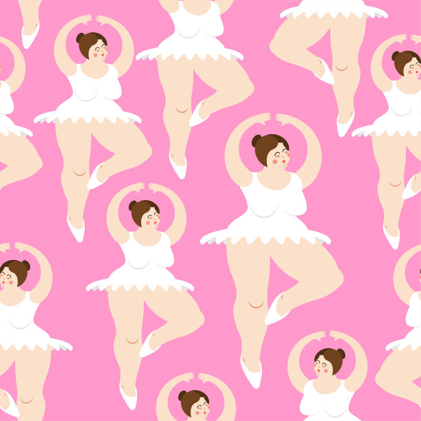 脂肪芭蕾舞演员的模式。芭蕾舞无缝的背景。大女人在平底船。舞蹈的泳装图片下载