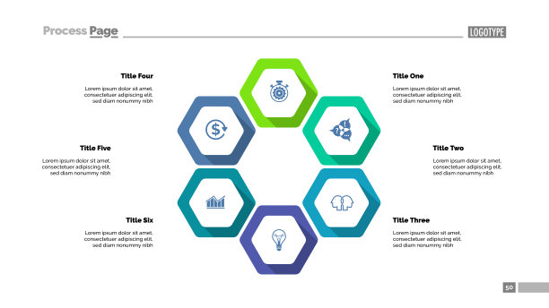 六个六边形信息图幻灯片模板图片下载