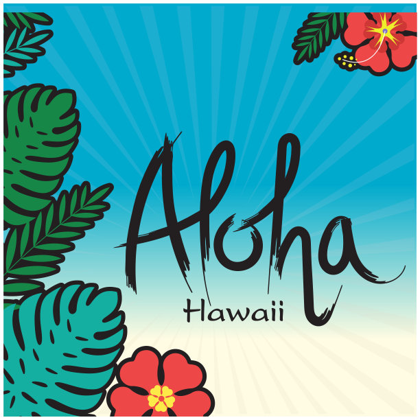 阿罗哈夏威夷叶花蓝色背景向量图像图片下载