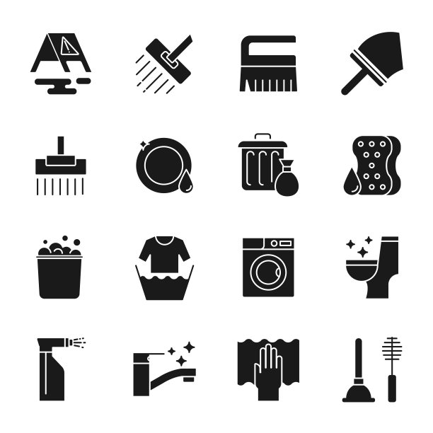 清洁剪影图标集图片下载