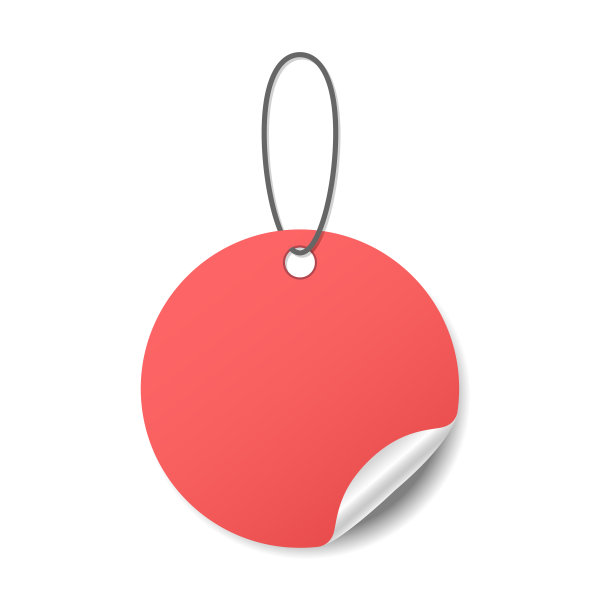 空白圆形红色贴纸与一个卷曲的角上的绳子，现实的模型图片下载