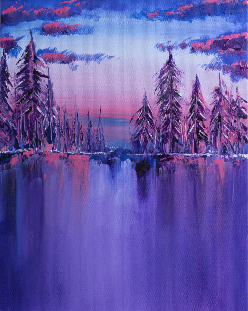 日落时有树木和湖泊的宁静风景图片下载