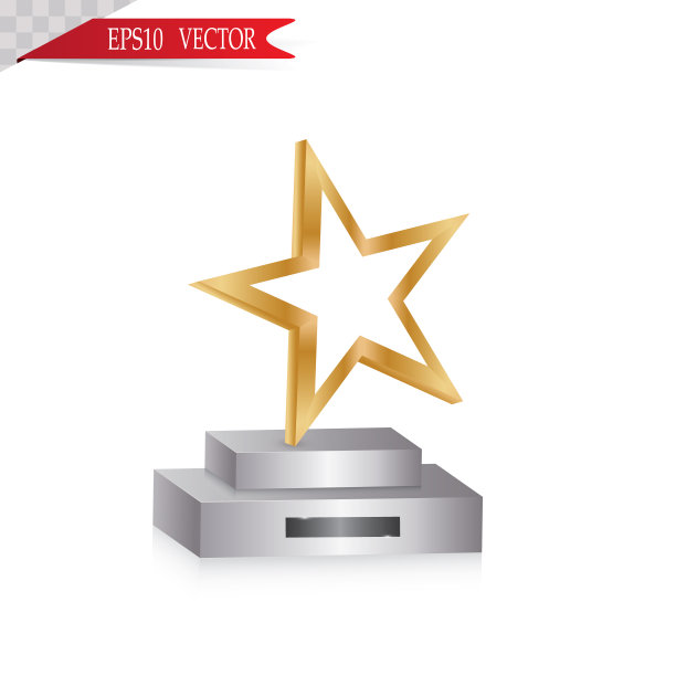 玻璃奖杯雕刻与水晶垃圾现实的矢量插图在白色的背景图片下载