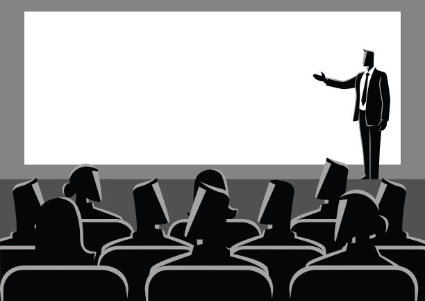 商人在大屏幕上做演示图片下载