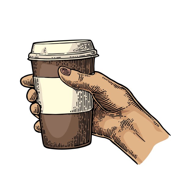 女性手拿一次性咖啡杯与纸板托和盖子。图片下载