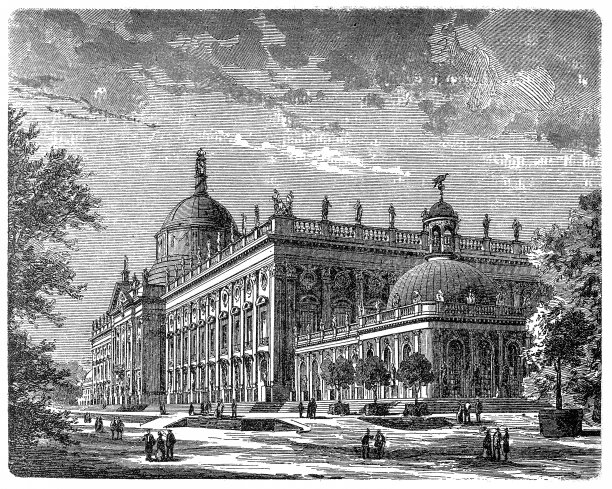 装饰华丽的普鲁士新宫殿(德语:Neues Palais)是位于德国波茨坦Sanssouci公园西侧的一座宫殿图片下载