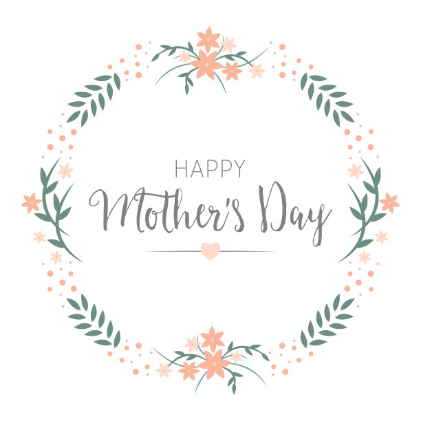 母亲节贺卡设计快乐。花圈框架与问候在中心。图片下载