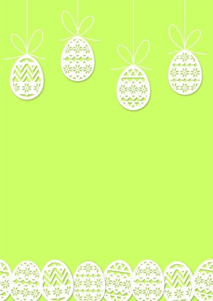 复活节图案——彩蛋挂在线——绿色的背景上图片下载