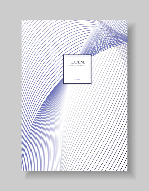 封面模板的线条艺术设计。抽象的蓝色和白色弧形线的波浪背景。布局A4与文本框的小册子，投资组合，传单，年度报告，海报，传单。EPS10向量图片下载
