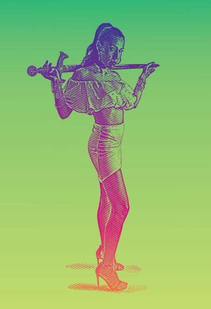 手持剑，身着俱乐部服装的坚强独立西班牙裔女人图片下载