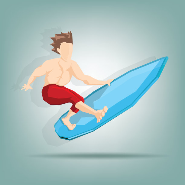 冲浪者在热带海洋的夏天。矢量平面极限运动概念卡通人物插画设计图片下载