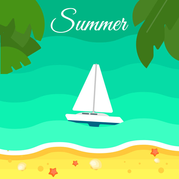 海景与帆船。夏天的旗帜图片下载