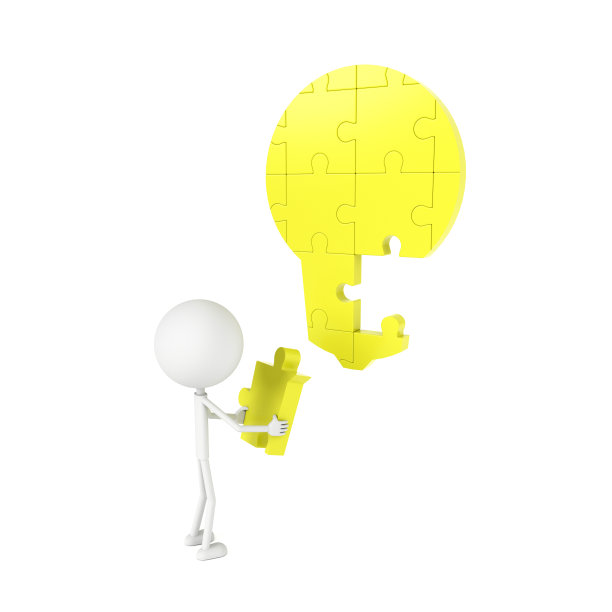 人们模型和灯泡形状的拼图。3 d渲染。图片下载