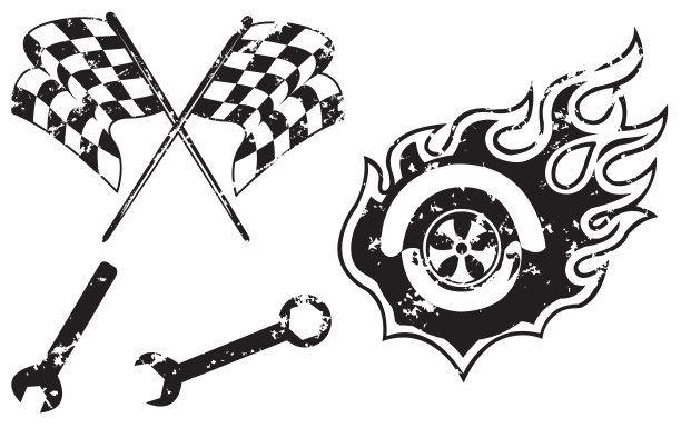 方格旗，扳手，赛车图标- Grunge风格图片下载