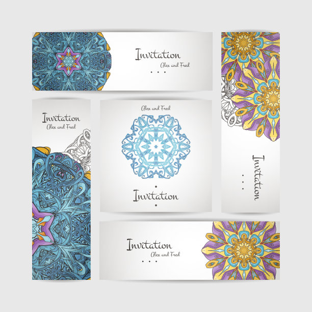 曼荼罗符号设计系列。一套商业名片与圆形装饰。图片下载