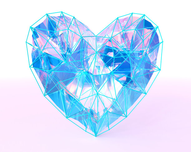 水晶心在低聚风格与corcoror光。图片下载