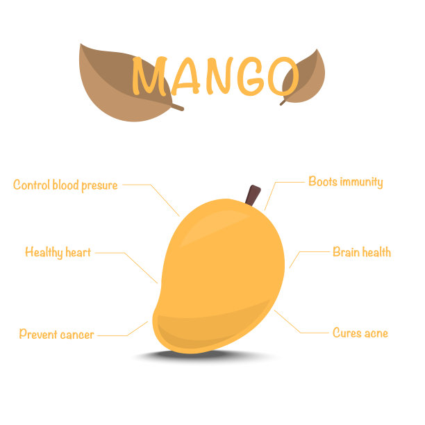 芒果有益健康。矢量插图与有用的营养事实。信息图表。素材图片