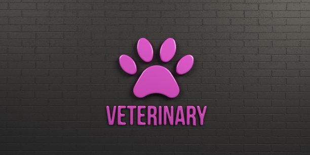 爪子兽医在粉红色和黑色砖墙。3D渲染插图图片下载