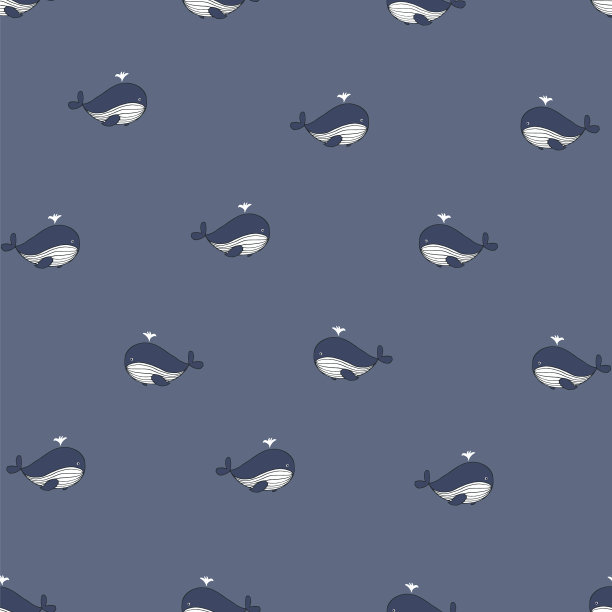 鲸鱼海洋动物涂鸦矢量无缝图案图片下载